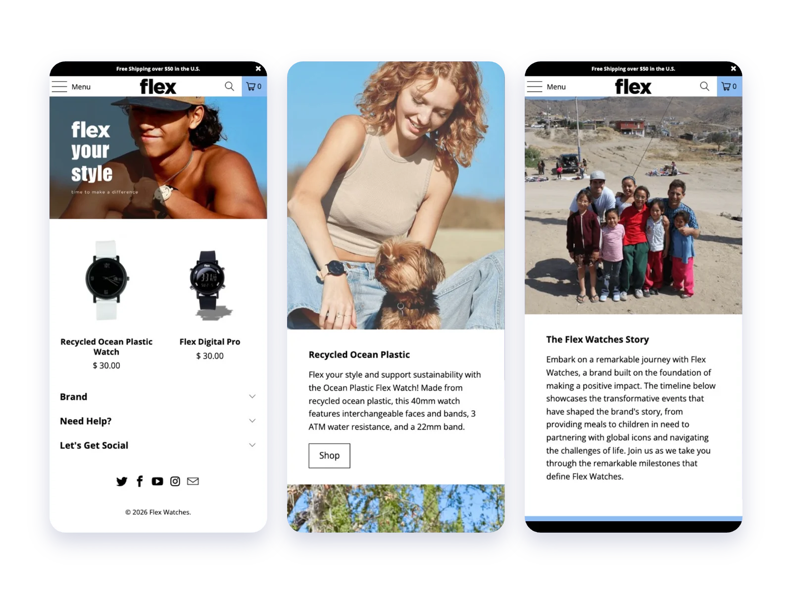 Flex Watches website on mobile